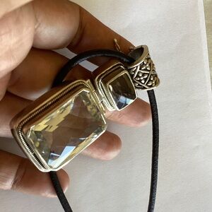 Sterling silver  Brown and Clear Quartz  Rectangular Pendant Necklace